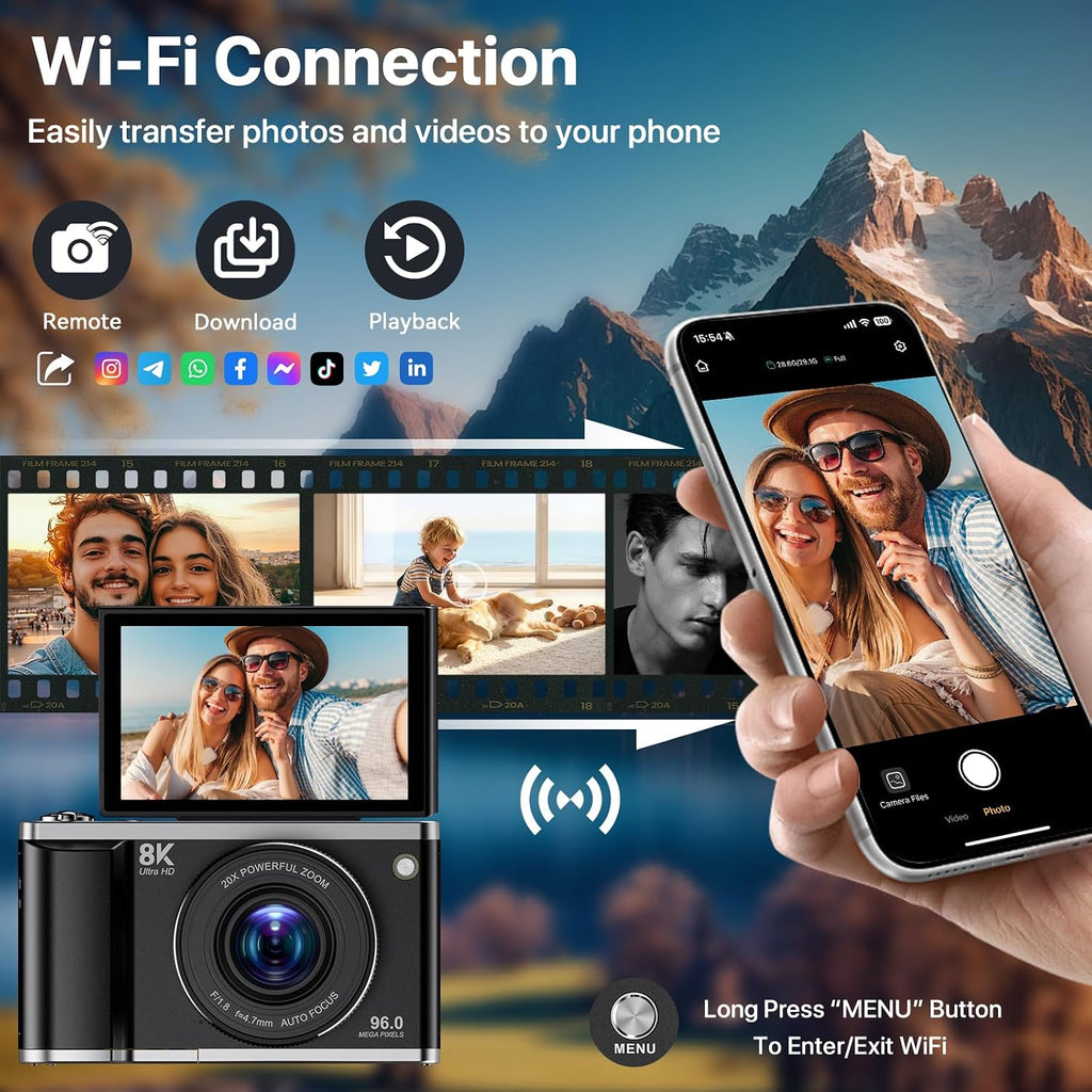 Cámara digital 8K para fotografía con WiFi 96MP Autofocus Vlogging...