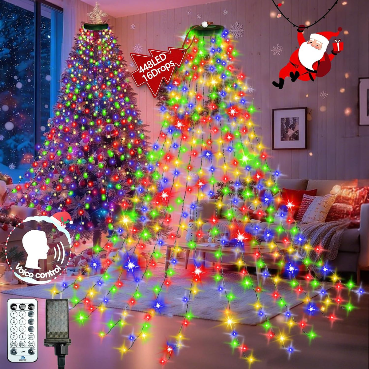 Luces para árbol de Navidad para interiores con control de voz y co...