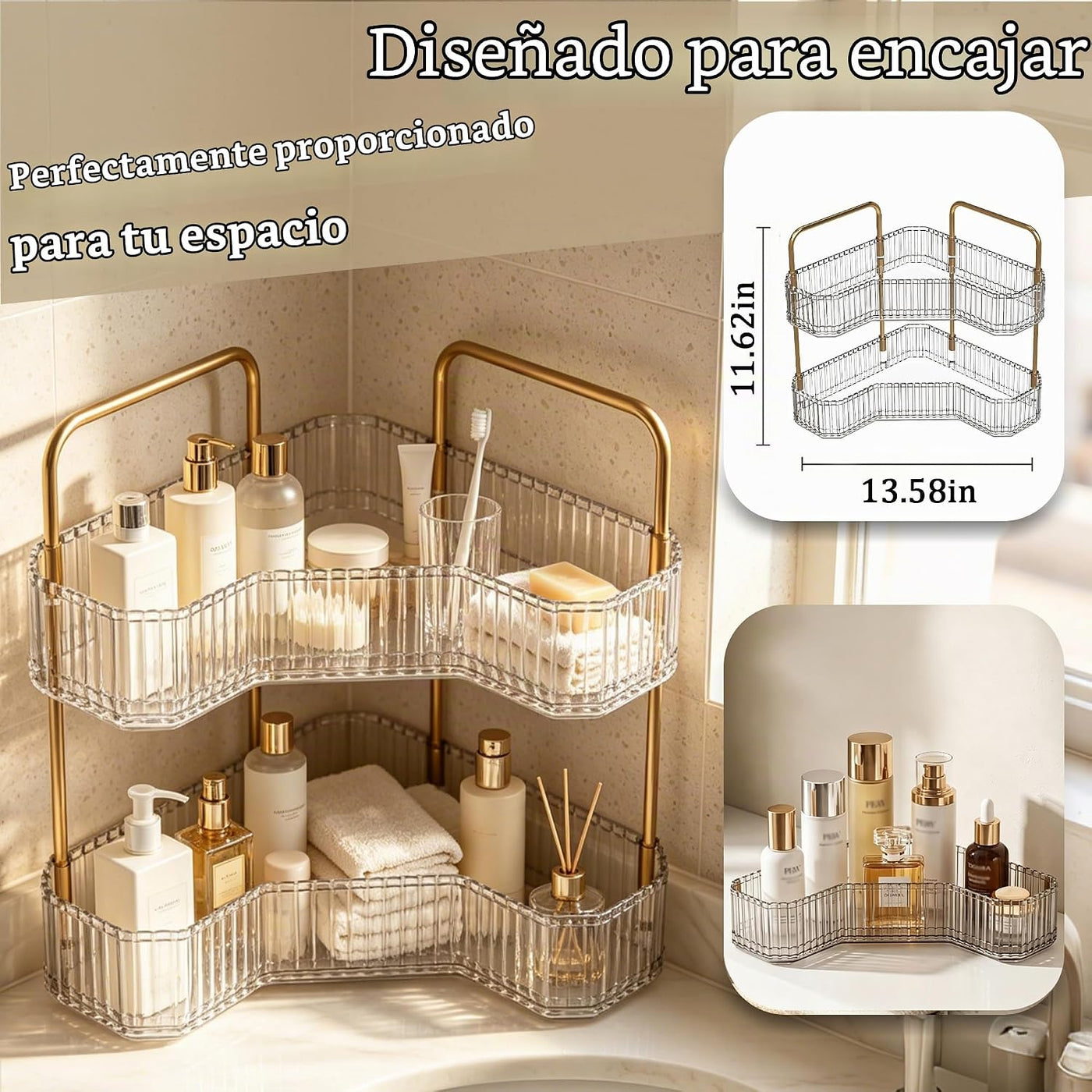 Organizador de baño esquinero de 2 niveles, estante para mostrador...