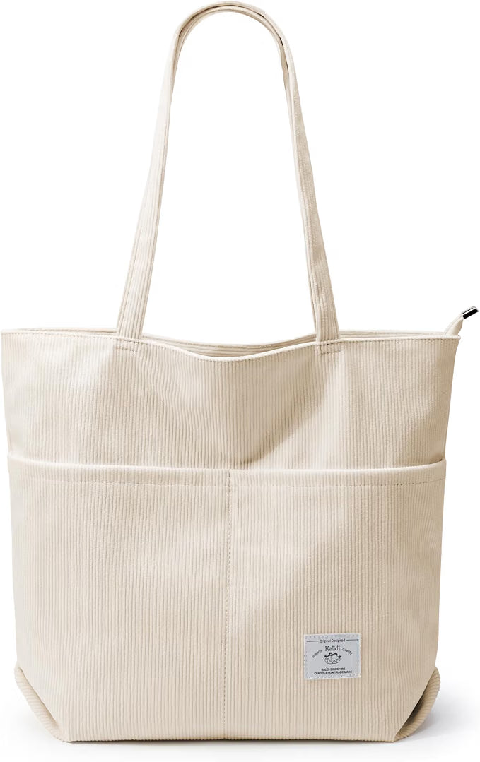 KALIDI Bolsa Tote de Pana con Cremallera Bolsa de Mano Casual Tote Bolsa de Hombro de Gran Capacidad con Bolsillos