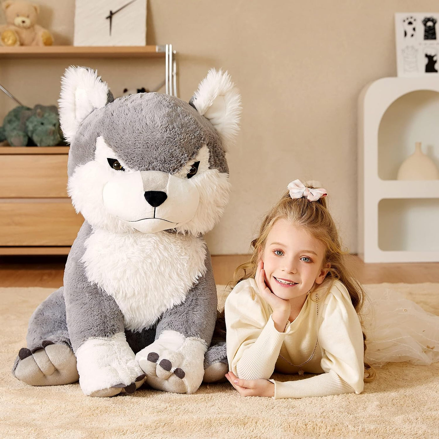 EARTHSOUND Animal de peluche gigante de lobo, juguete de peluche gr...