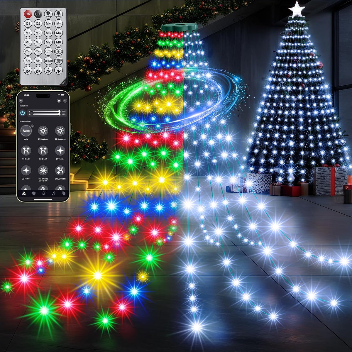 Más de 30 modos de luces de árbol de Navidad recubiertas para inter...