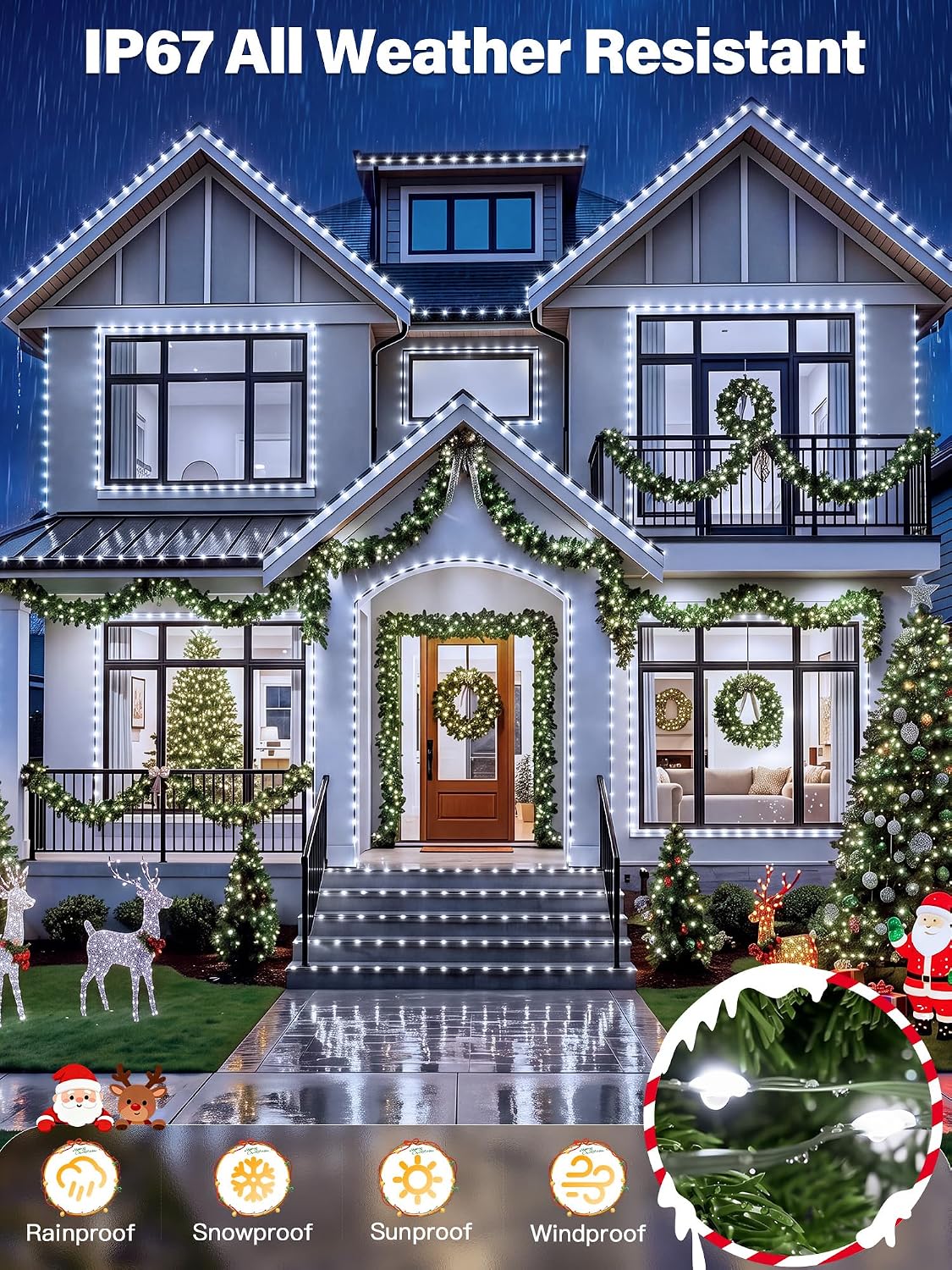 200 luces LED de Navidad de 66 pies IP67 impermeables, blanco frío...
