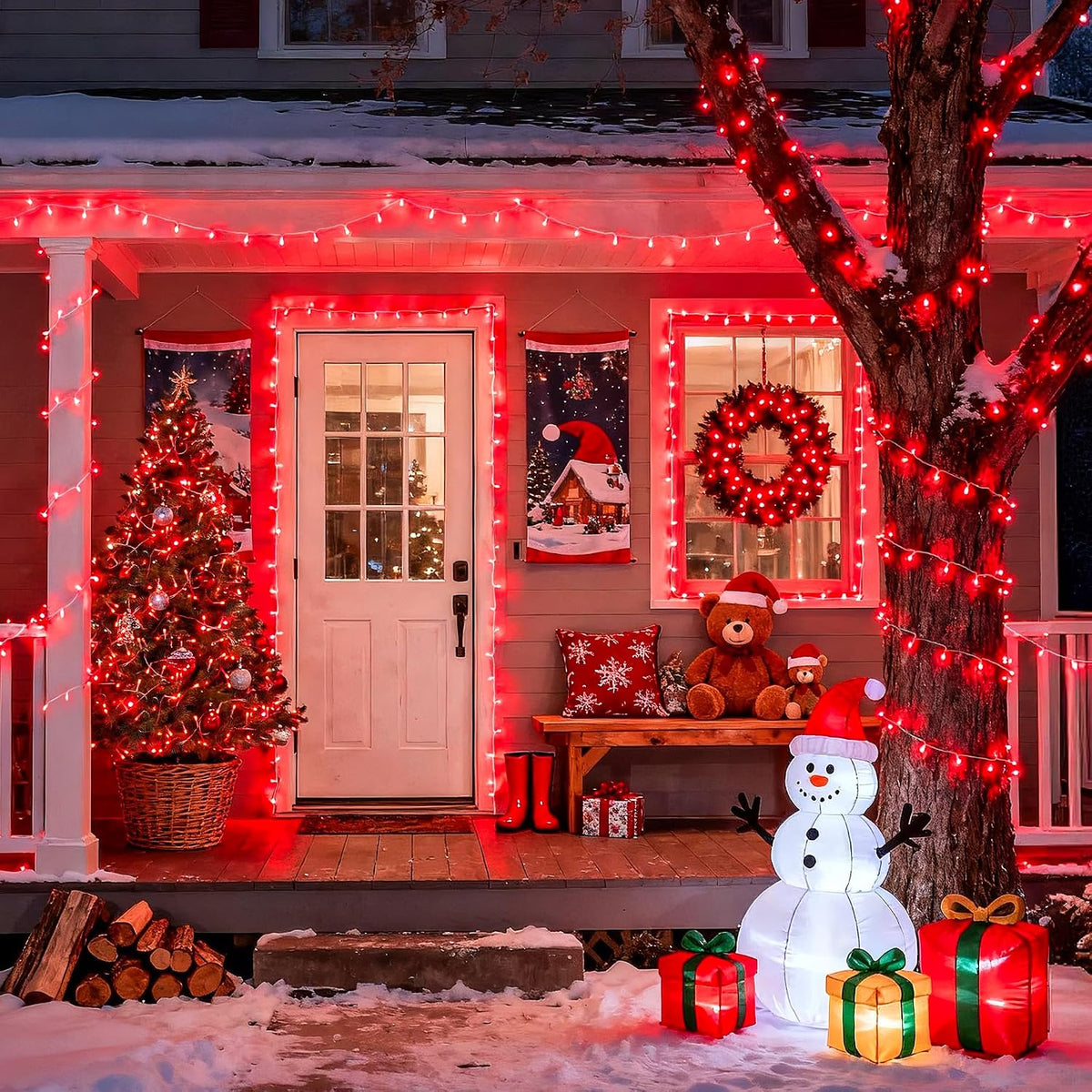 JMEXSUSS 66 pies 200 LED rojo Halloween interior al aire libre cade...