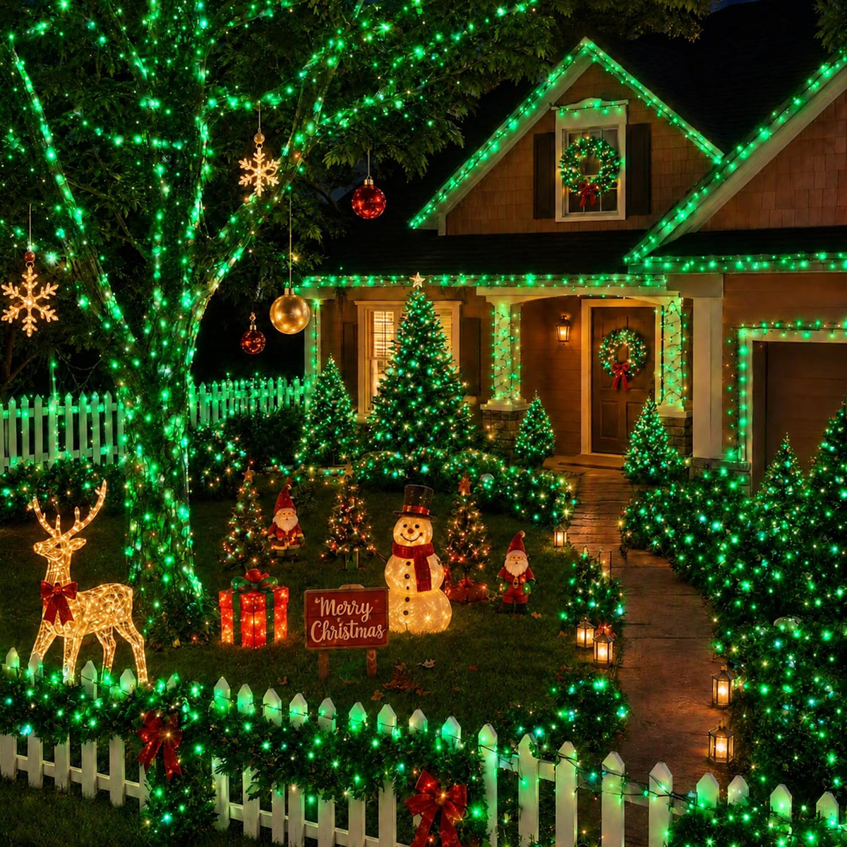 TW SHINE Luces de Navidad verdes, total 400 LED 132 pies de luces d...