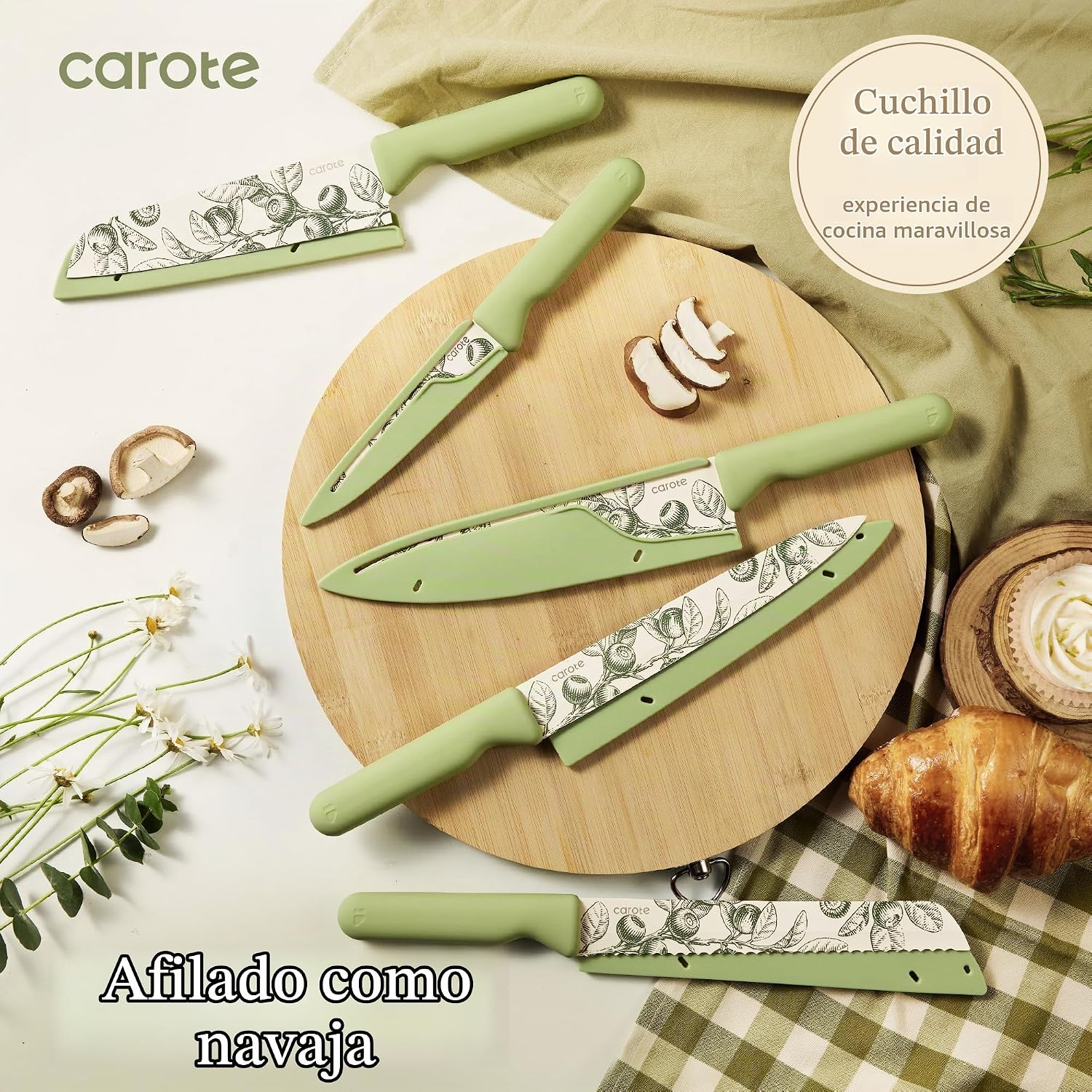 CAROTE Juego de Baterías de Cocina de Cerámica de 42 Piezas, Juego...