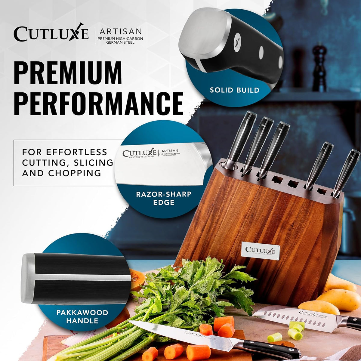 Cutluxe Juego de cuchillos de cocina \u2013 Juego de 8 cuchillos de...