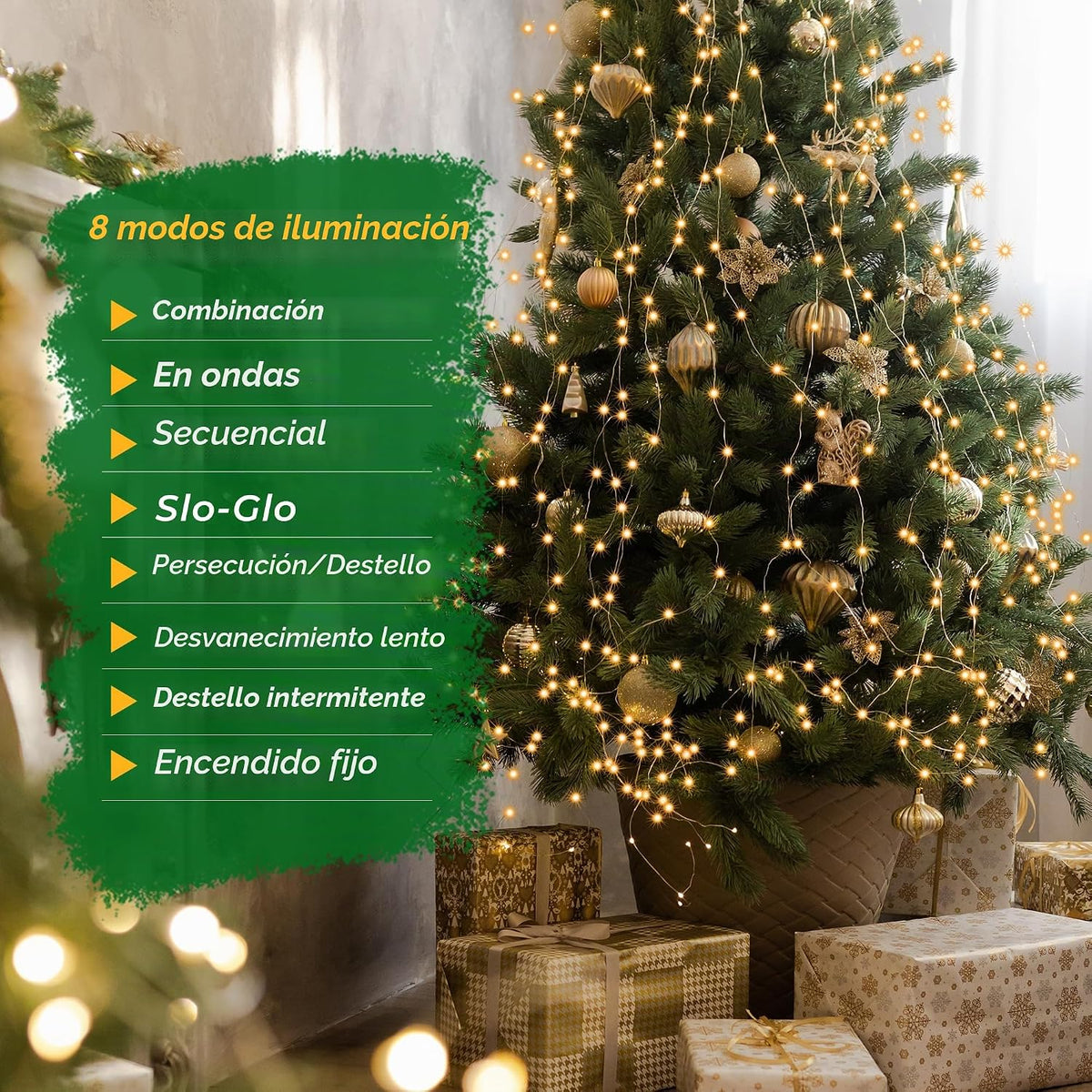 ForChic Luces de árbol de Navidad, 400 luces LED de Navidad con 8 m...