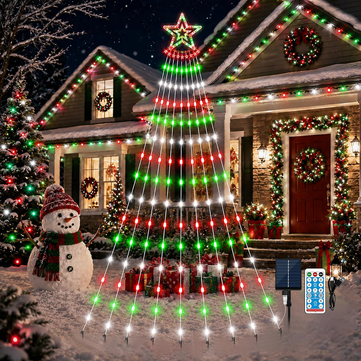 Luces solares para árbol de Navidad, 11.48 pies, 350 LED, rojo | Al...