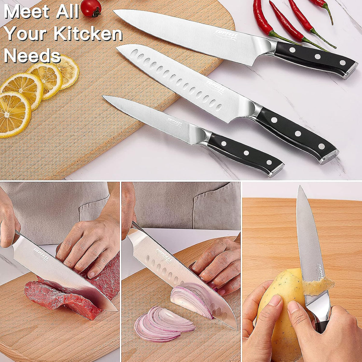 Topfeel Juego de cuchillos de chef profesional, cuchillo afilado, j...