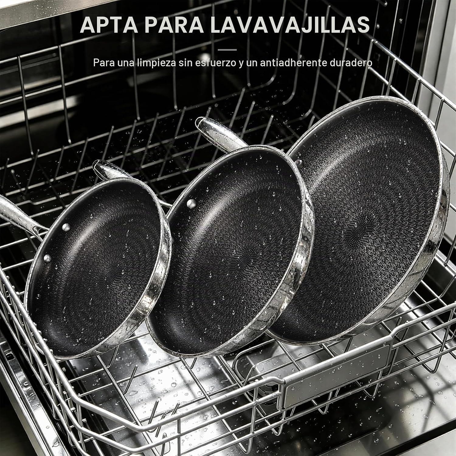 Ammeloo Juego de 3 sartenes antiadherentes, sartenes de acero inoxi...