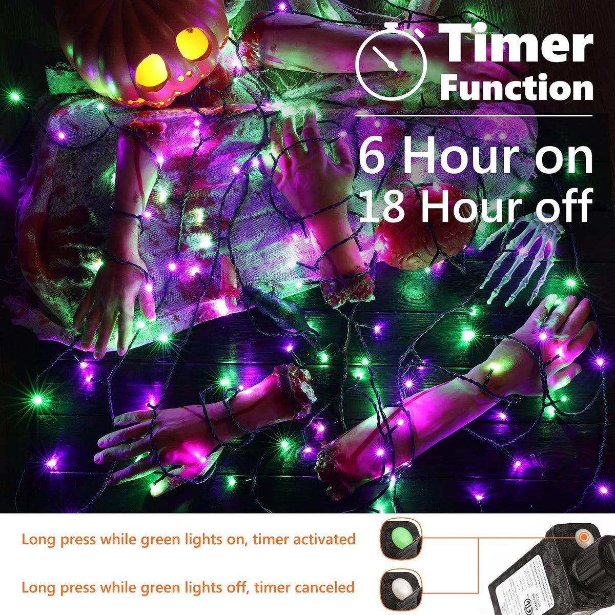 Brizled Luces de Halloween moradas y verdes, 78.74 pies 240 LED Cad...