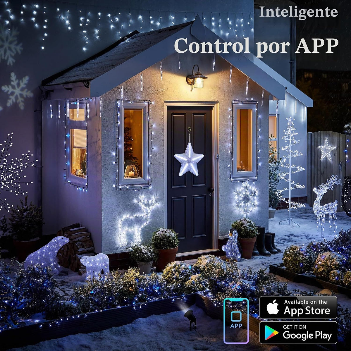 BrizLabs - Guirnalda de luces inteligentes de Navidad, color blanco...