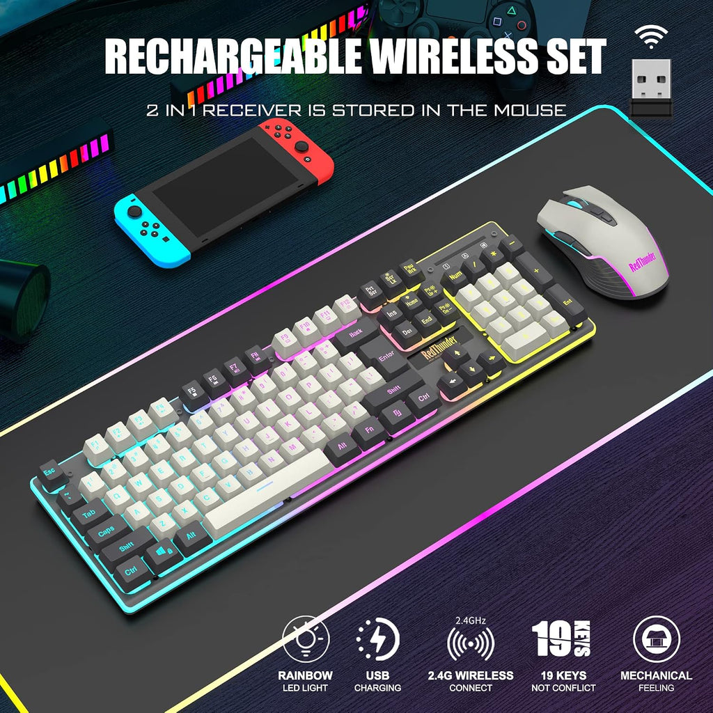 RedThunder K10 Pro Combo de teclado y mouse inalámbricos para juego...