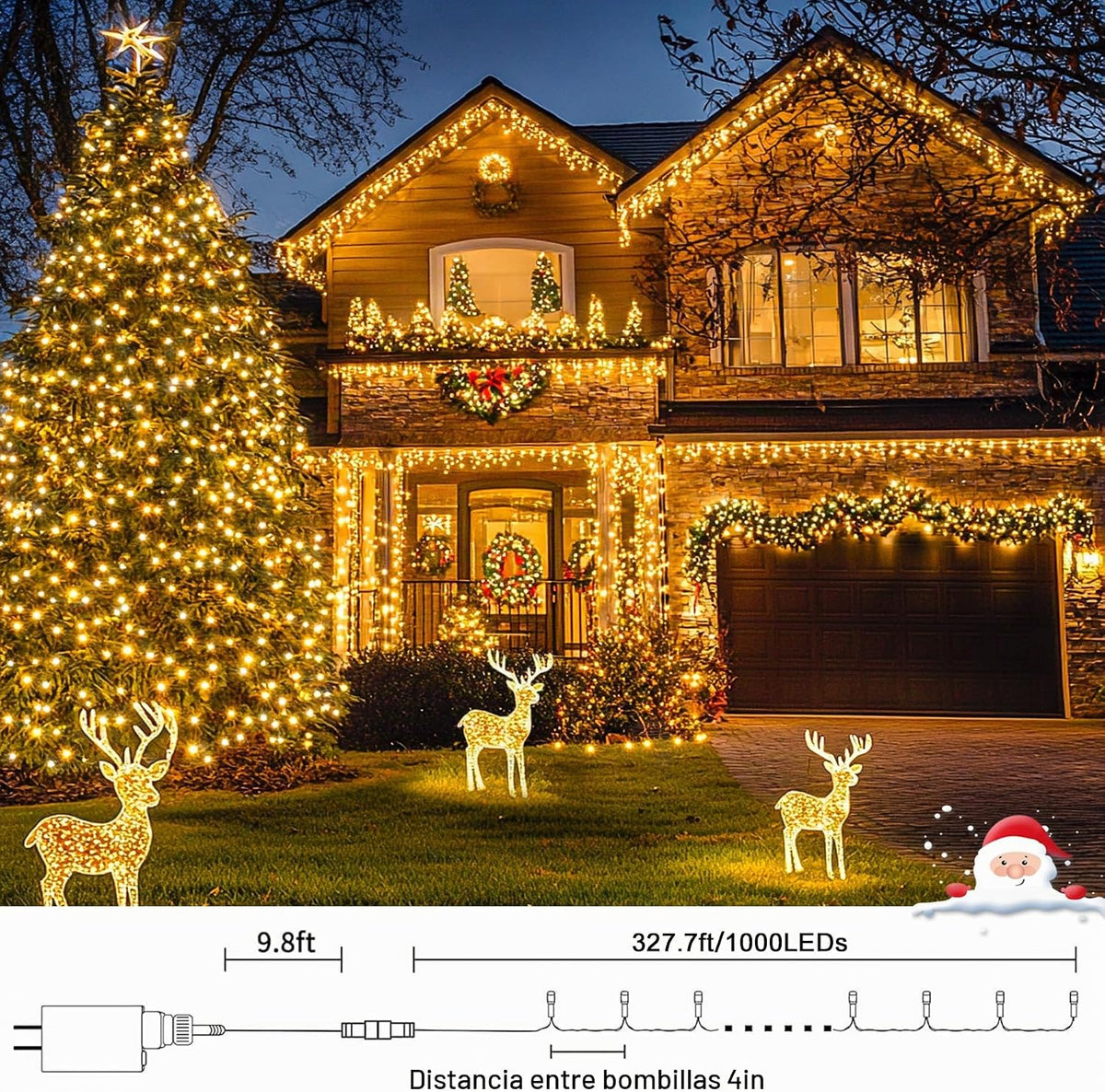 JMEXSUSS - 1000 luces LED de Navidad de 328 pies, tira de luces enc...