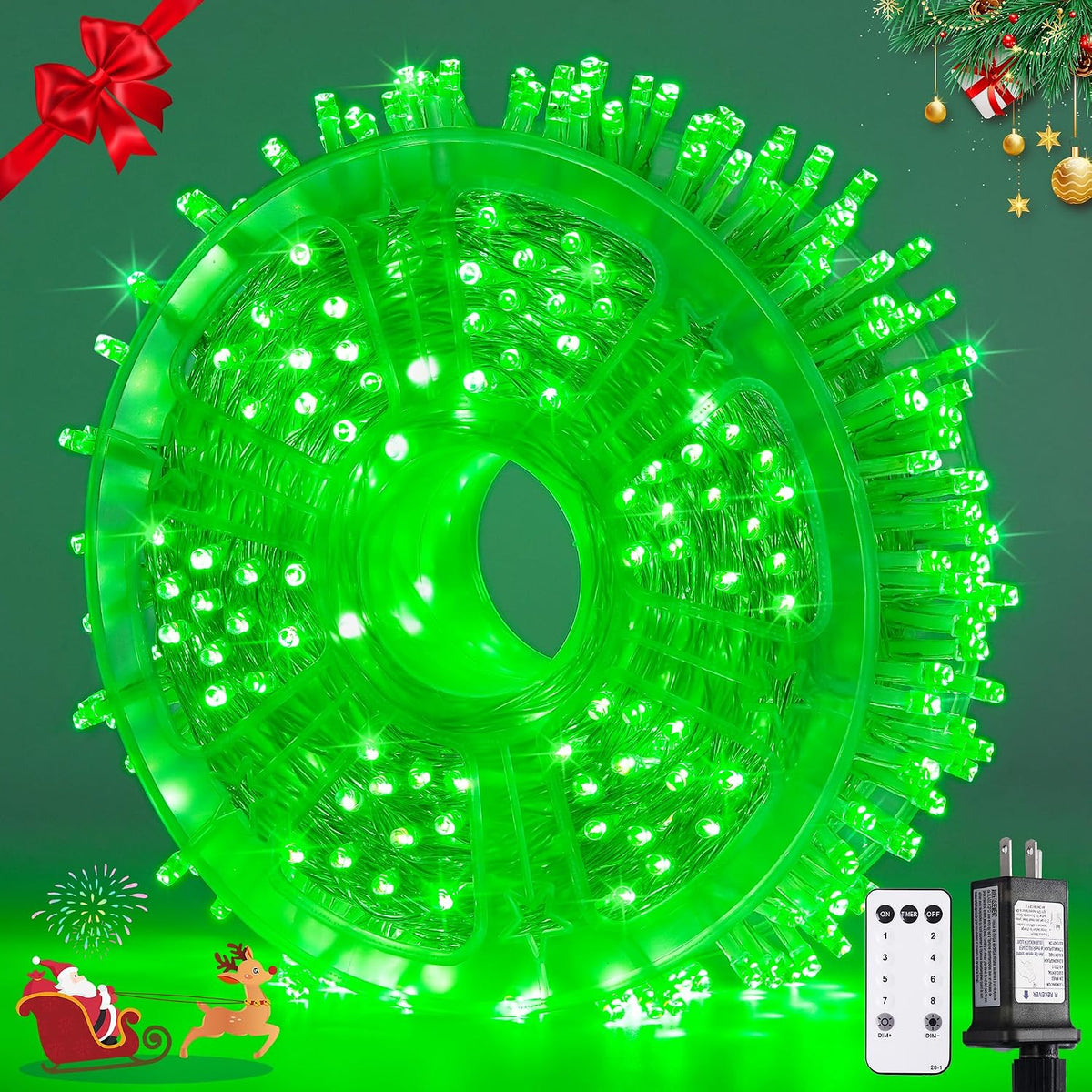 JMEXSUSS 400 luces LED verdes de Halloween de 132 pies para interio...