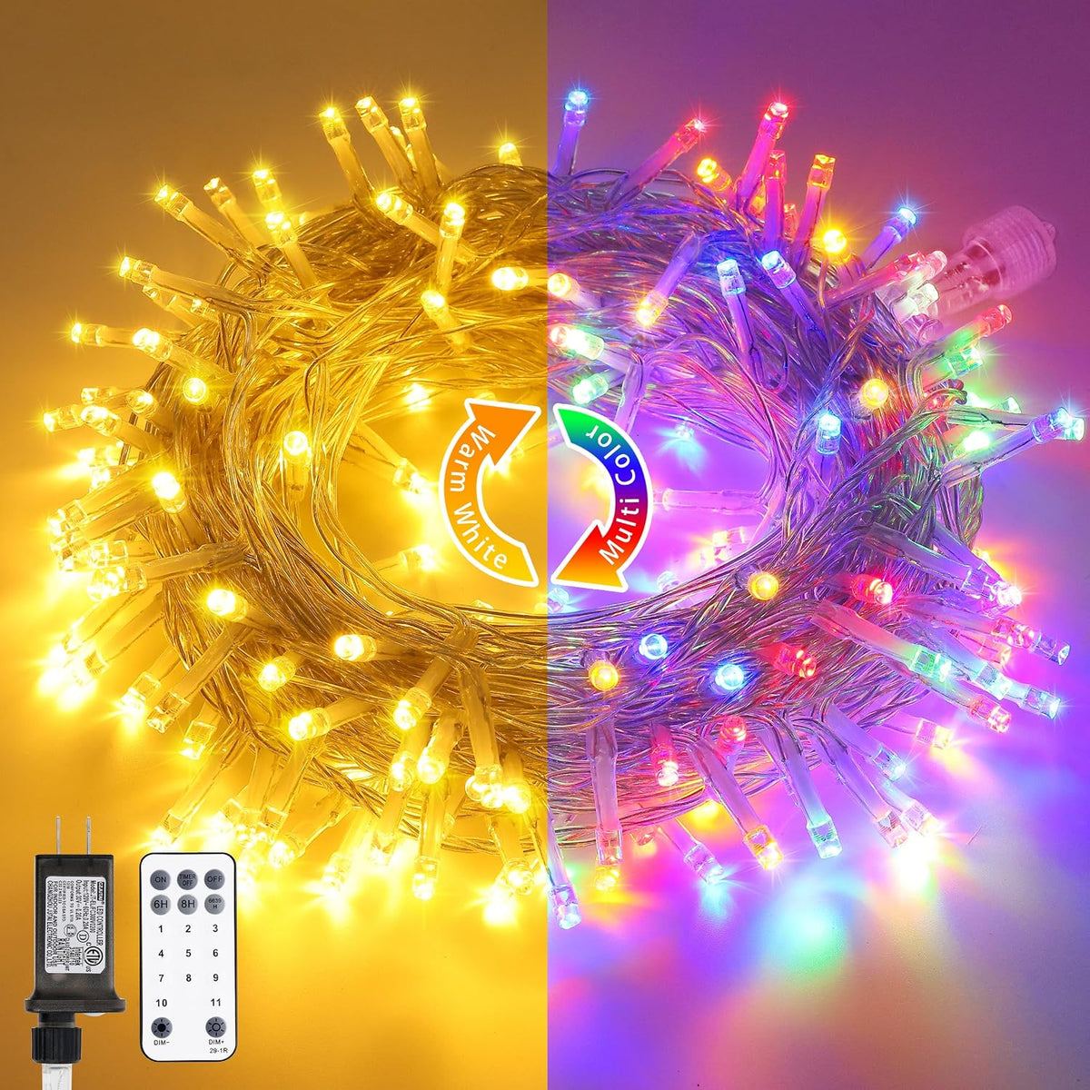 JMEXSUSS 200 LED blanco cálido y multicolor luces de cadena que cam...