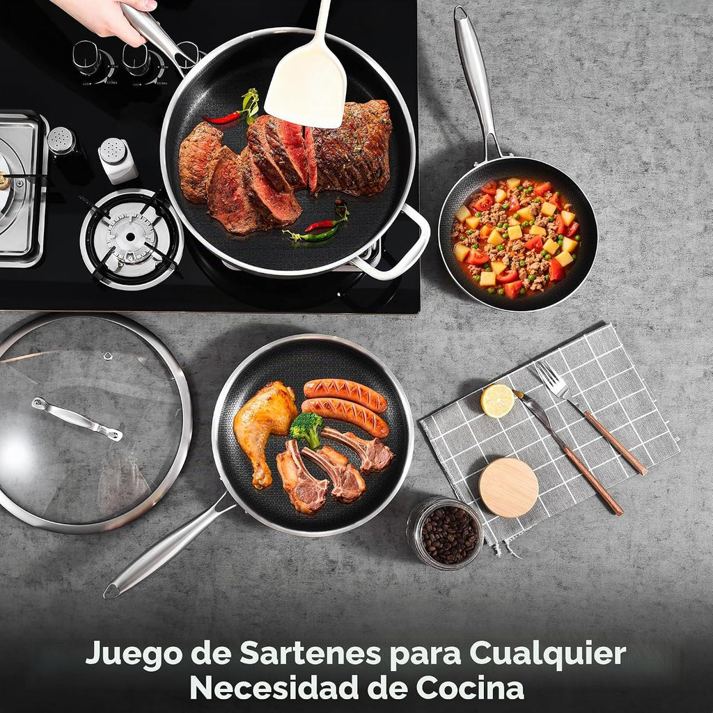 LOLYKITCH 6 QT Sartén para saltear de acero inoxidable de tres capa...