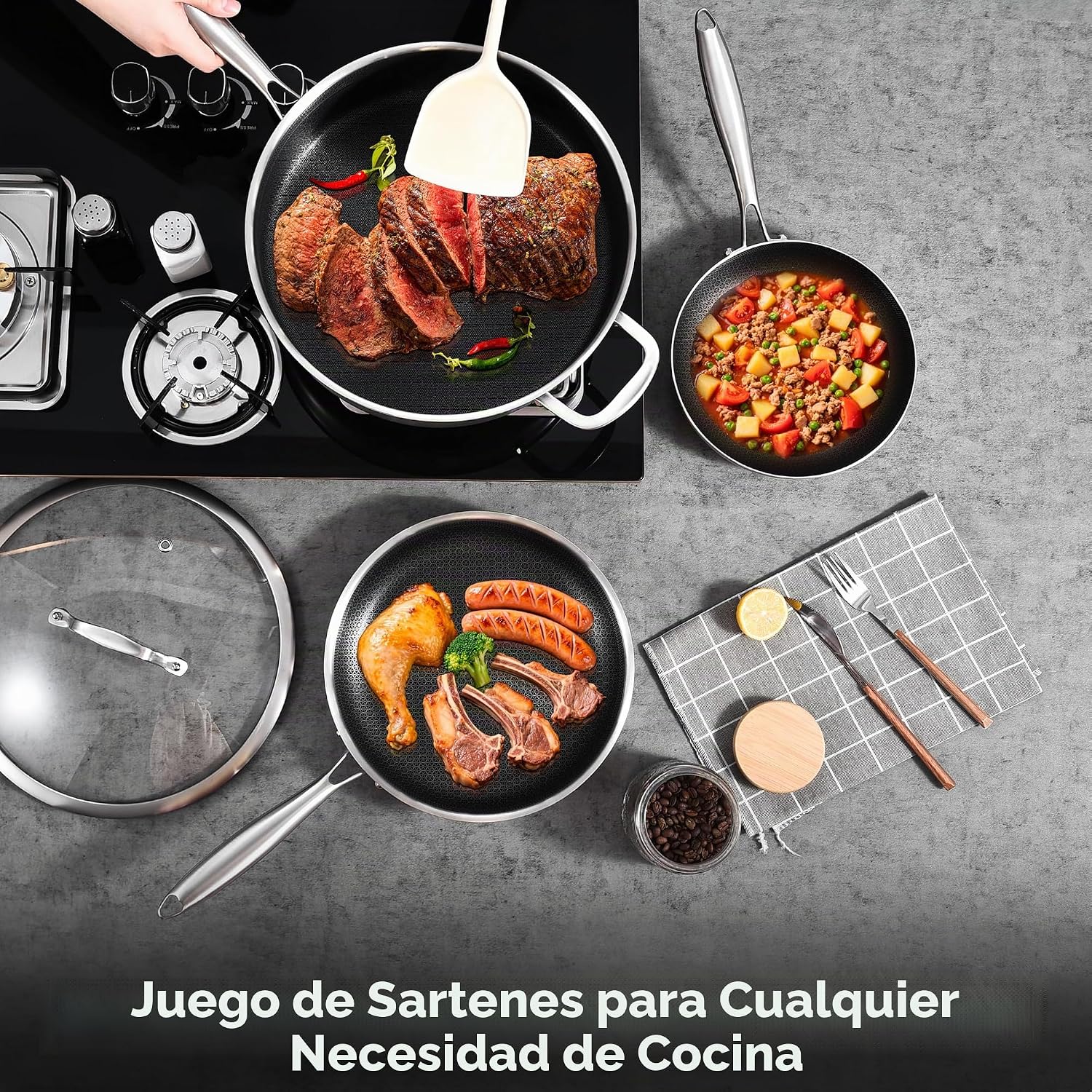 LOLYKITCH 6 QT Sartén para saltear de acero inoxidable de tres capa...