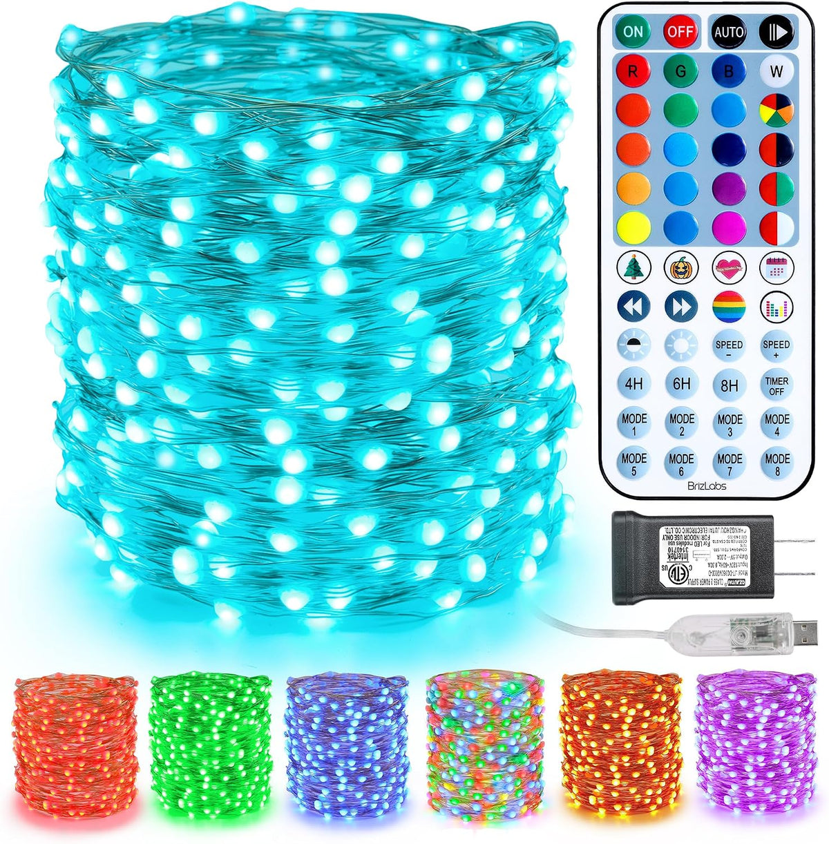 BrizLabs Luces de hadas que cambian de color de 66 pies, 200 LED, U...