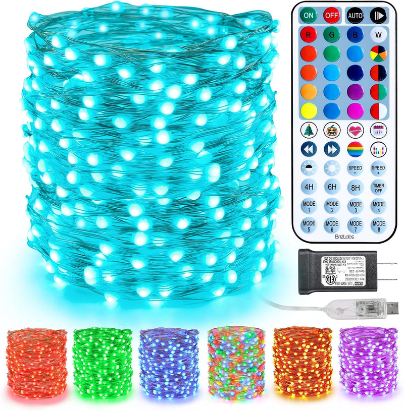 BrizLabs Luces de hadas que cambian de color de 66 pies, 200 LED, U...