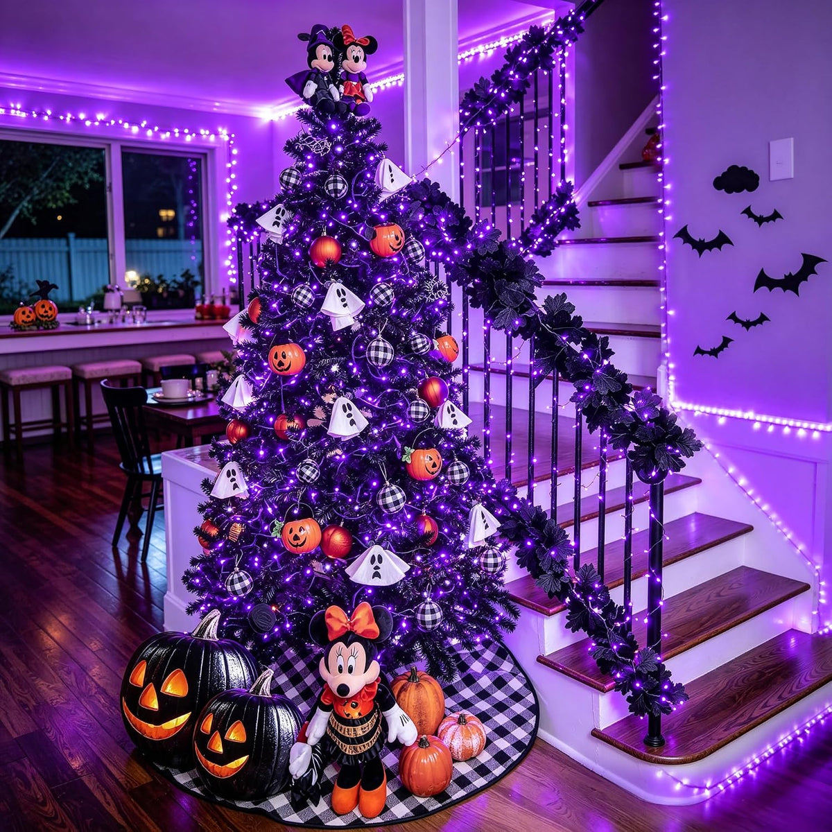 JMEXSUSS Luces moradas de Halloween de 99 pies, 300 luces LED morad...