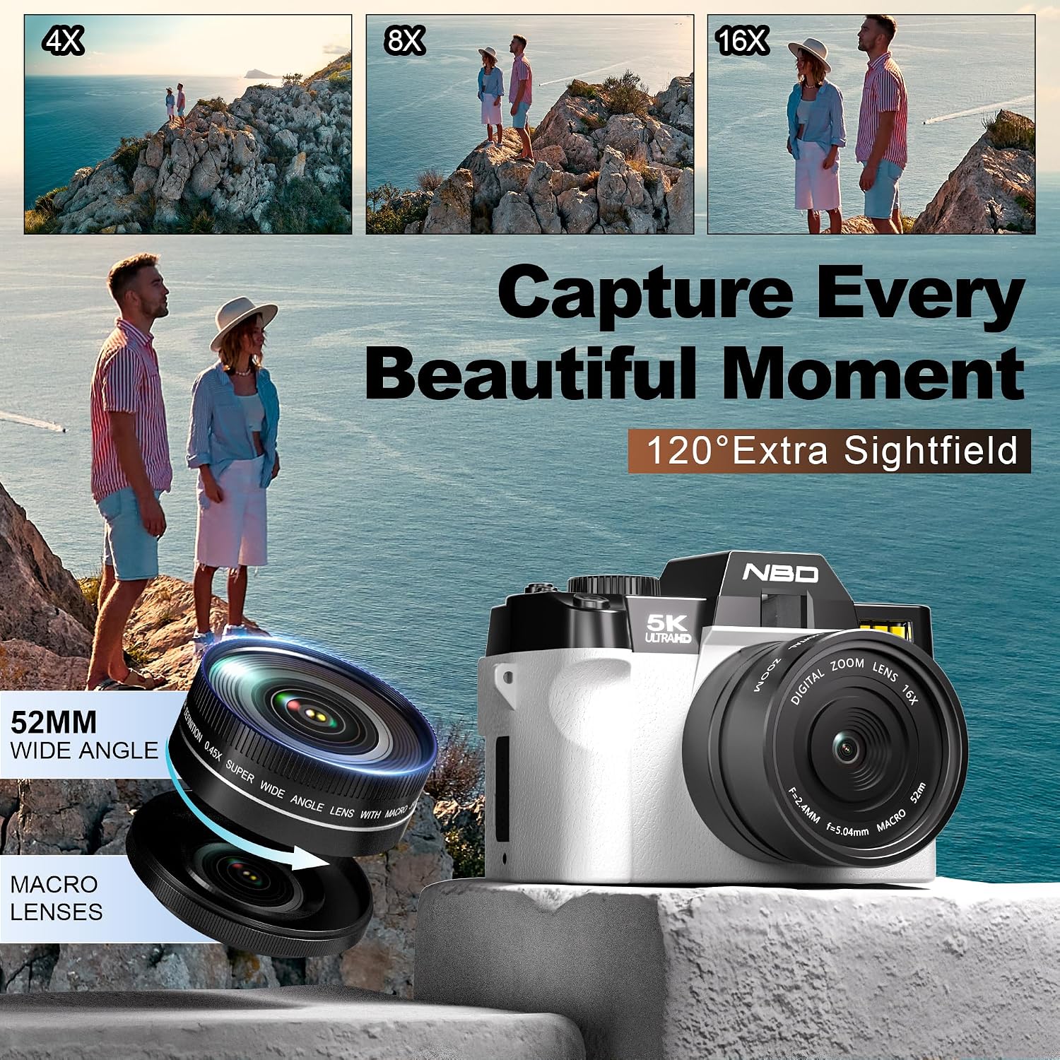 Cámaras digitales True 5K para fotografía de 48 MP - Lente gran ang...