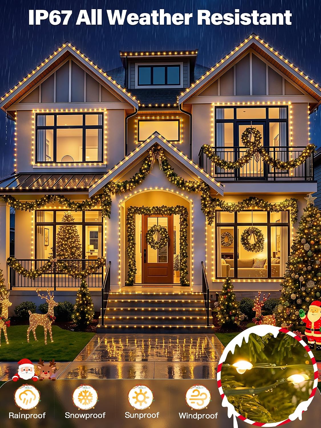 800 luces LED de Navidad de 263 pies IP67 impermeables, blanco cáli...