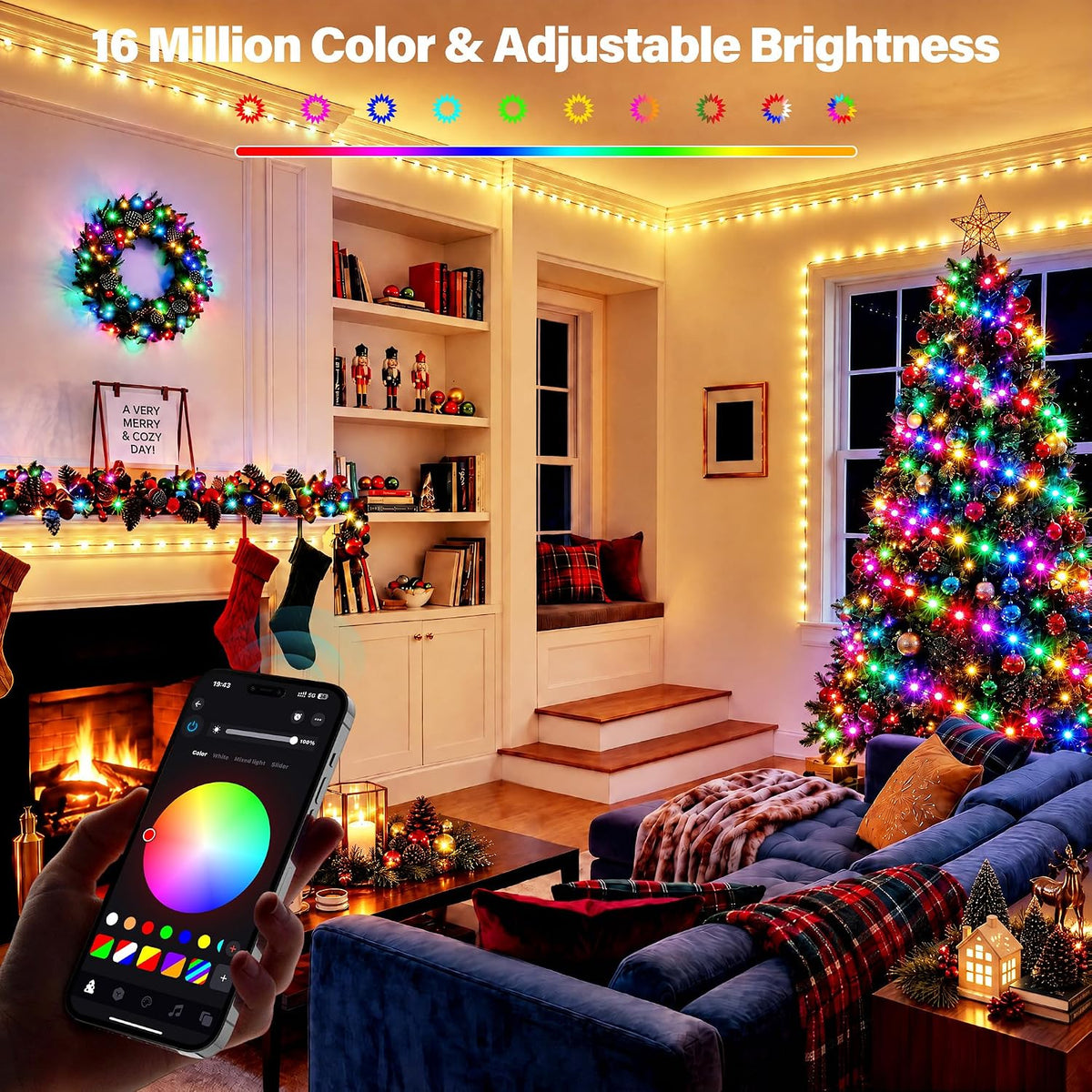 Ollny Luces de Navidad inteligentes, 197 pies 600LED RGBW que cambi...