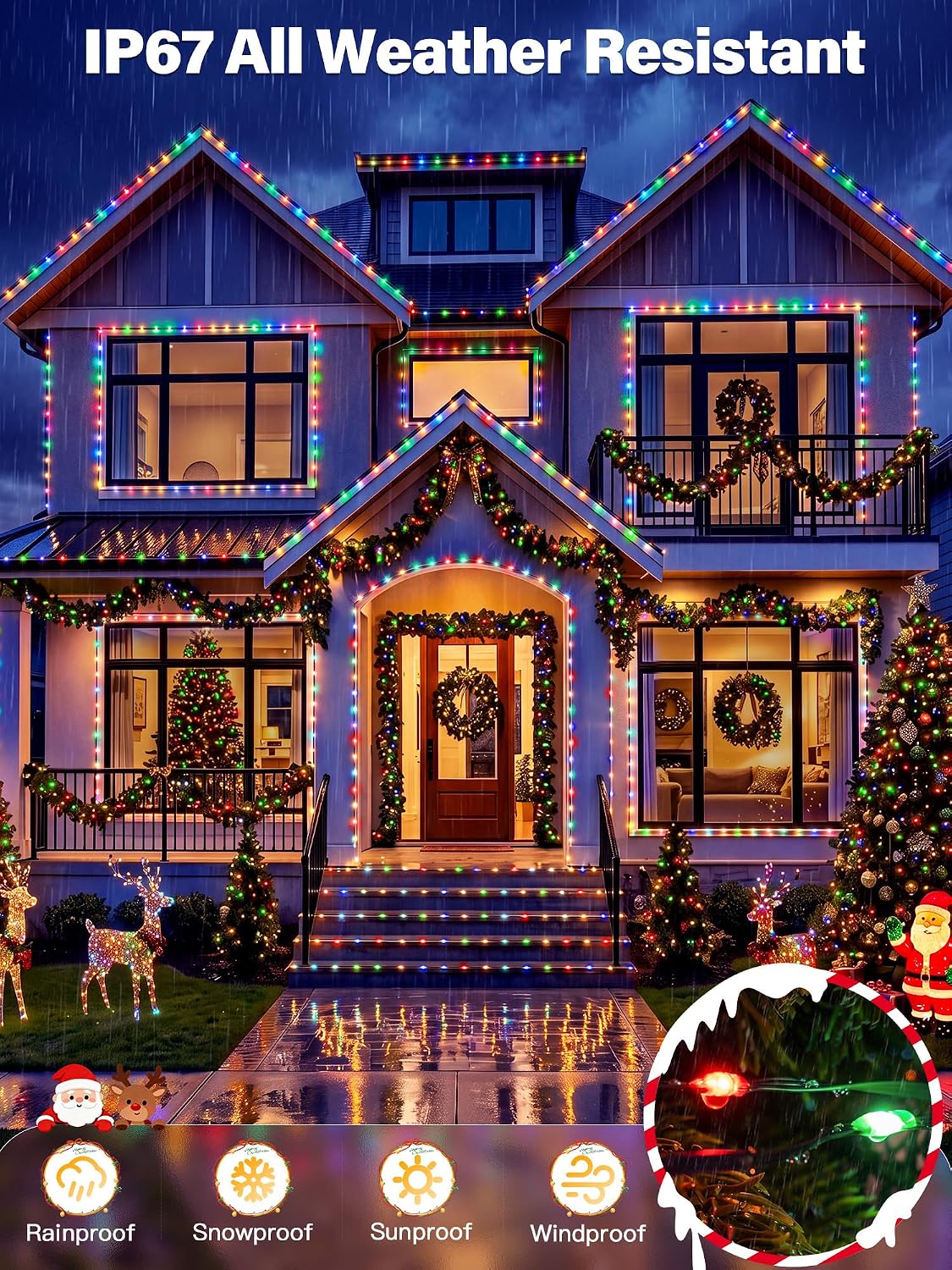 200 luces LED de Navidad de 66 pies IP67 impermeables, multicolor |...