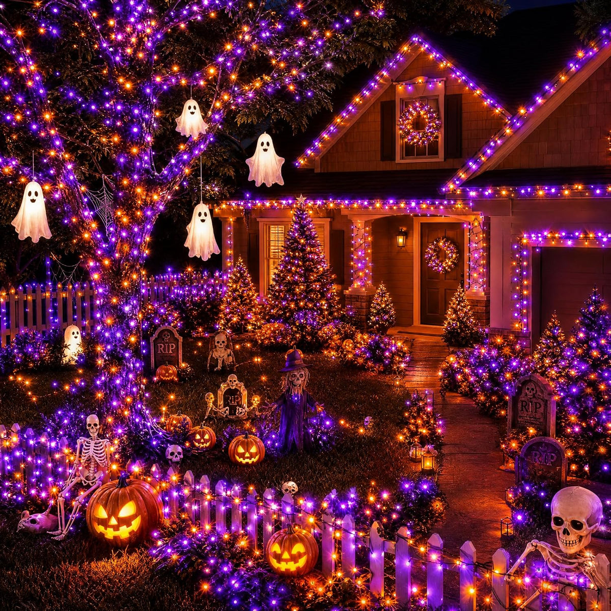 TW SHINE - Luces de Halloween, 200 luces LED de 66 pies para exteri...