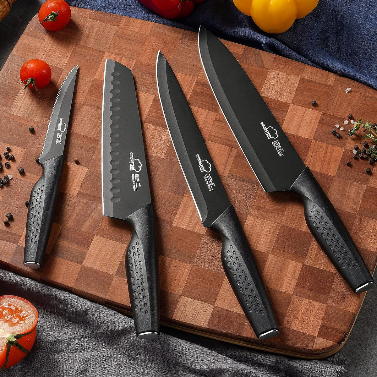 Juego de cuchillos, juego de cuchillos de cocina de 15 piezas con b...
