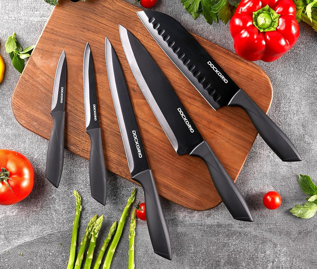 Dockorio Juego de cuchillos de cocina con bloque, 19 piezas de acer...