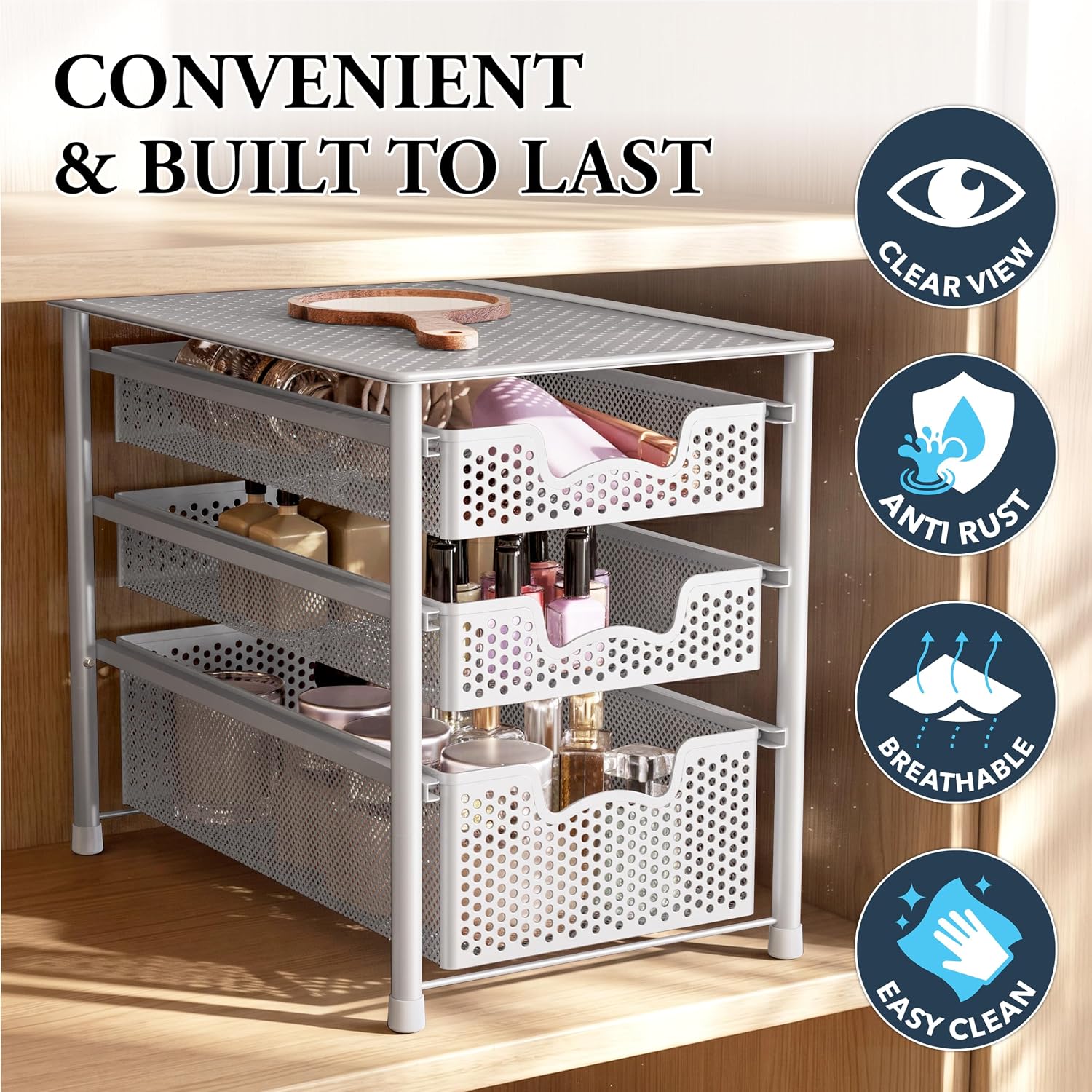 Simple Houseware - Cajón organizador apilable de 3 niveles, color b...