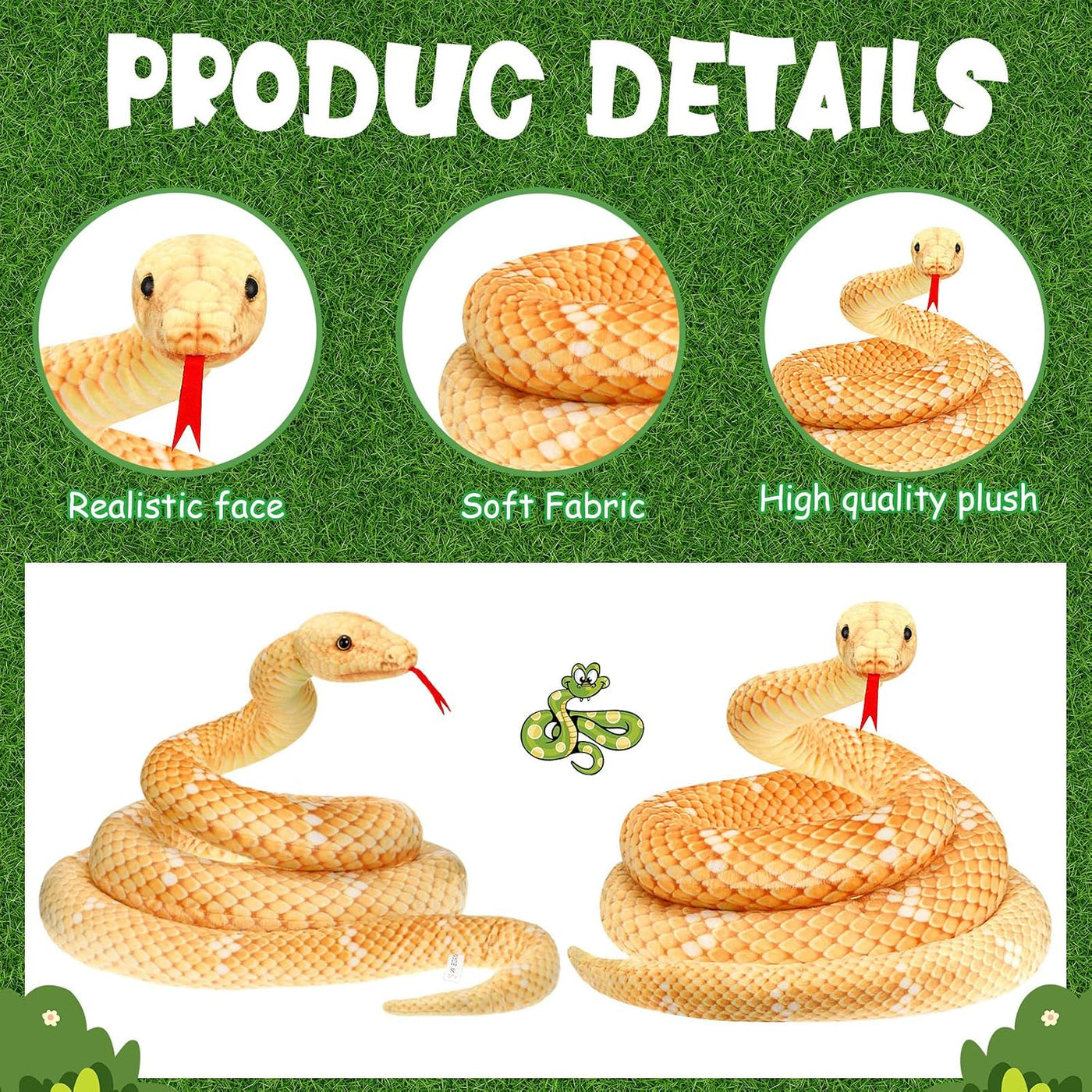 Hiboom - Peluche de serpiente gigante de 110 pulgadas (dorado) | An...