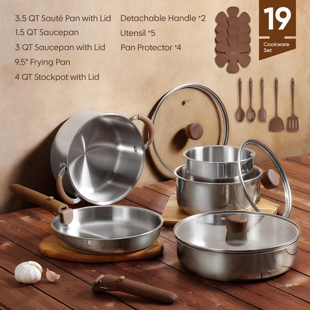 CAROTE Juego de utensilios de cocina de acero inoxidable de 19 piez...
