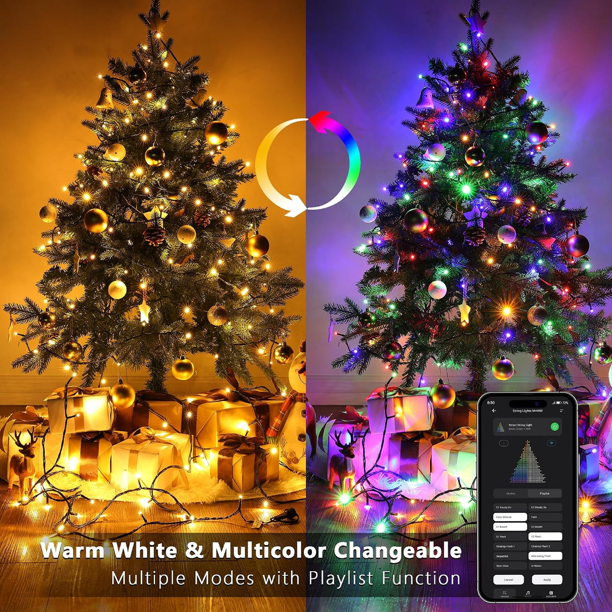 BrizLabs Smart 700 LED blanco cálido y multicolor luces de Navidad...