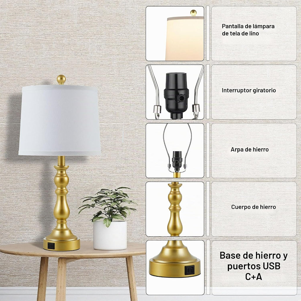 Leasgy Juego de 2 lámparas de mesa doradas, lámparas doradas para |...