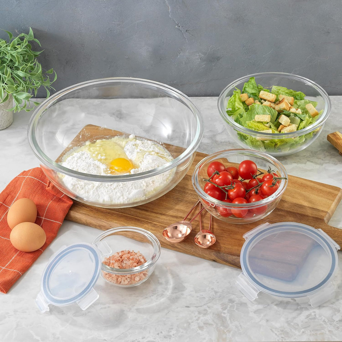 JoyJolt Tazones para mezclar de cocina. Juego de 5 cuencos de vidri...