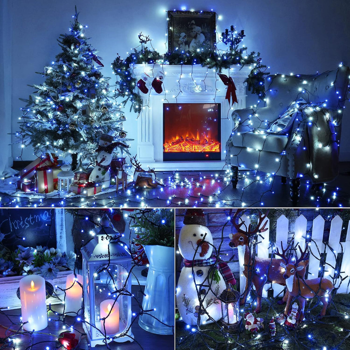 Guirnalda de luces navideñas blancas y azules Brizled para interior...