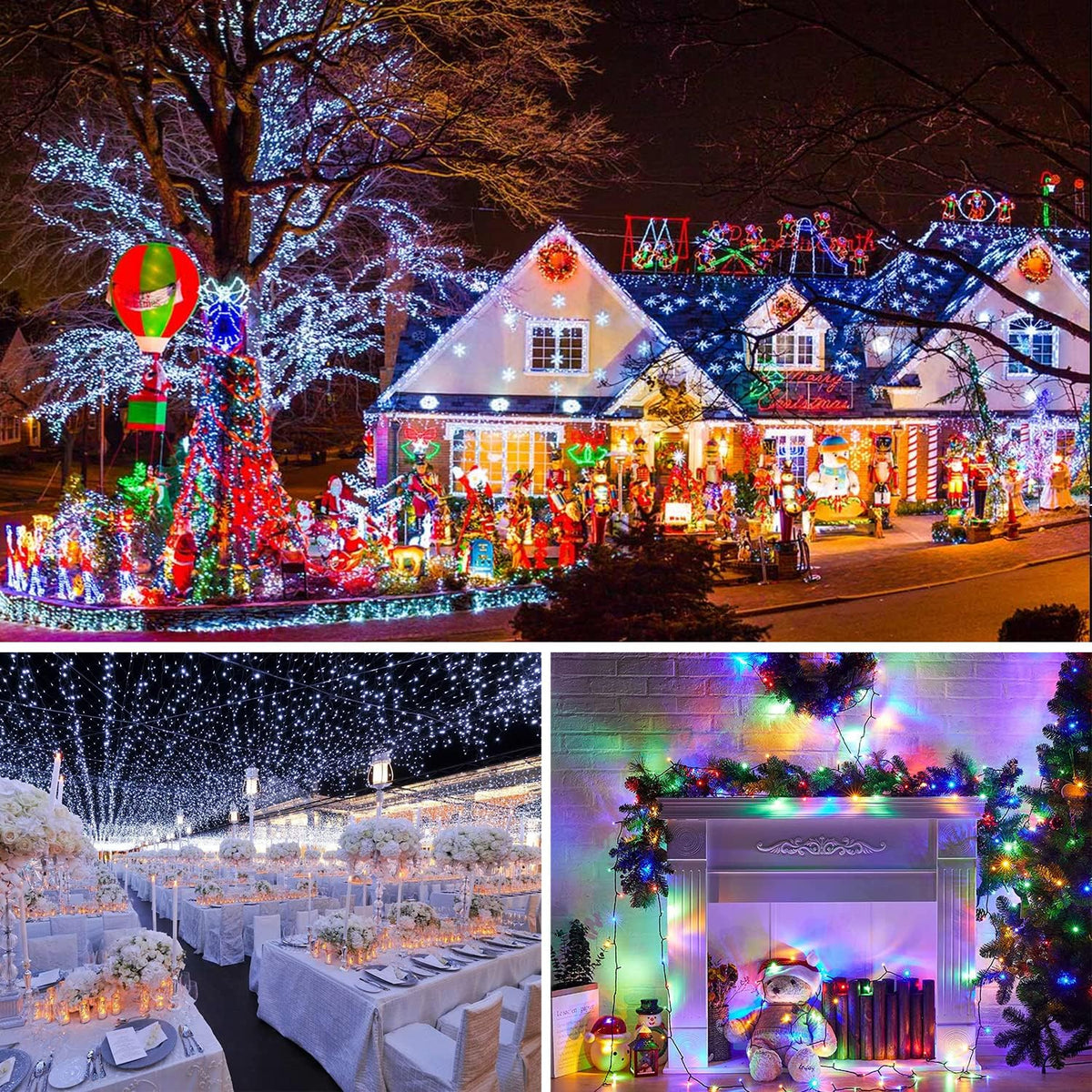 JMEXSUSS - Cadena de luces de Navidad de 250 luces LED blancas a mu...