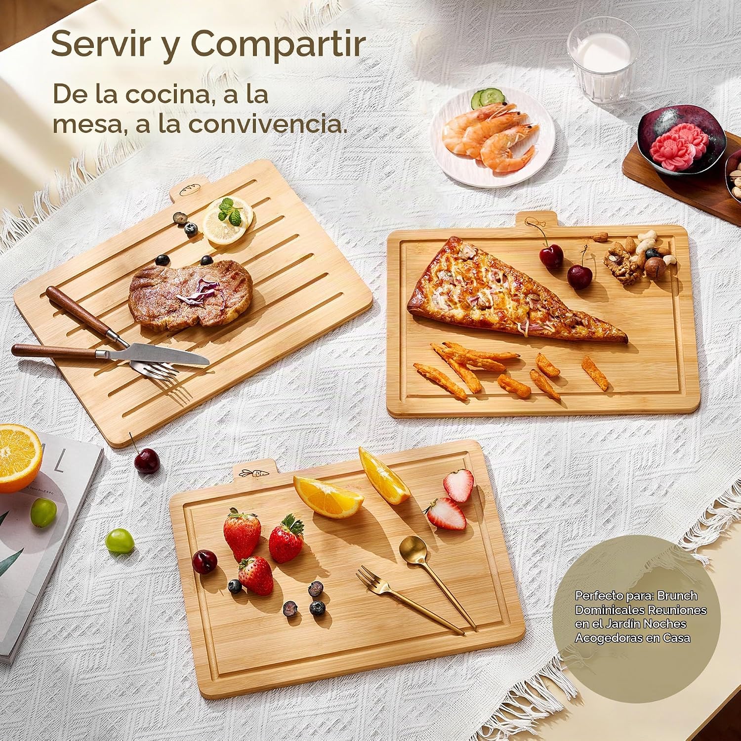 Coktaseleg Juego de 3 tablas de cortar de bambú para cocina, grande...