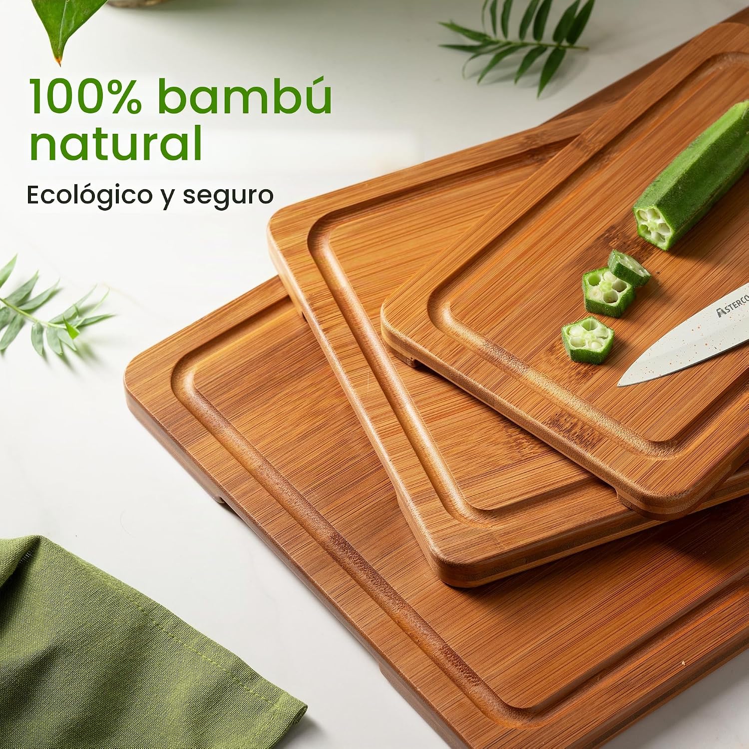 Astercook Tablas de cortar de bambú carbonizado profundo | Tablas d...
