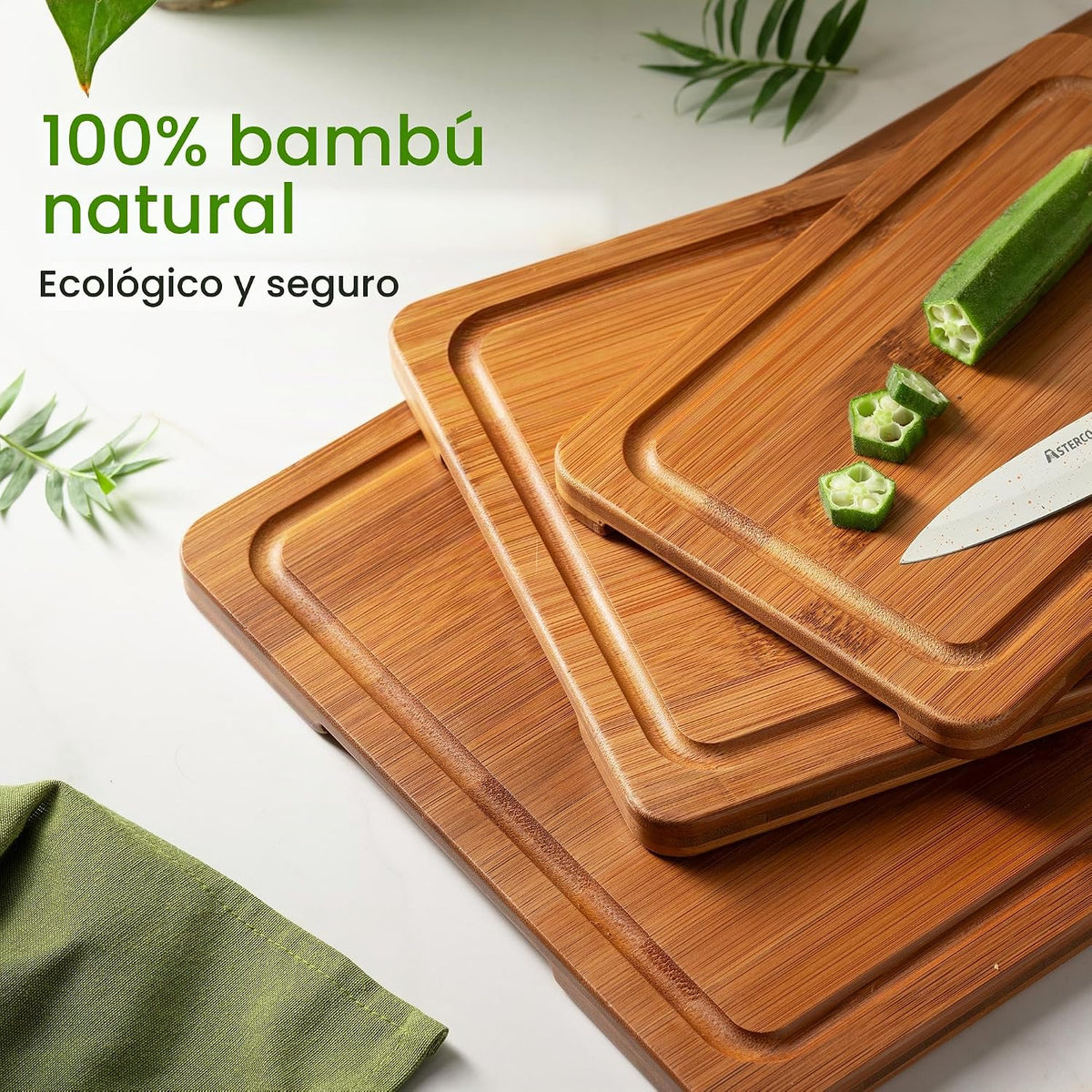 Astercook Tablas de cortar de bambú carbonizado profundo para cocin...