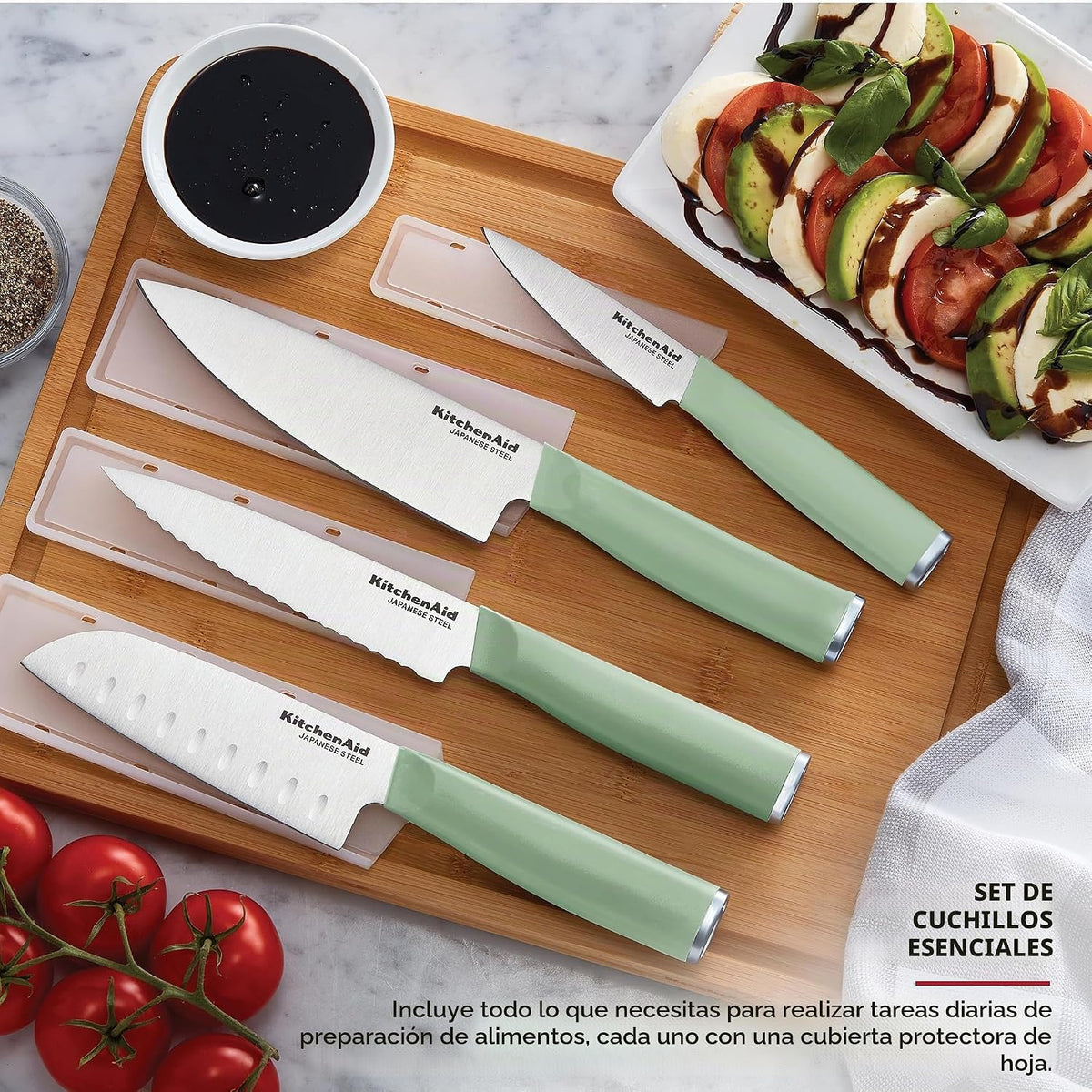 Juego de chef KitchenAid con fundas de ajuste personalizado, cuchil...