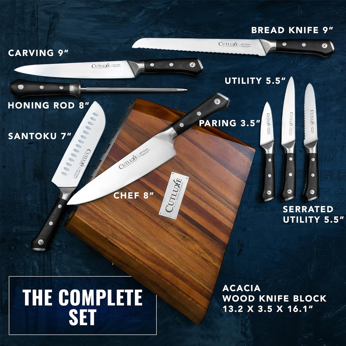 Cutluxe Juego de cuchillos de cocina \u2013 Juego de 8 cuchillos de...