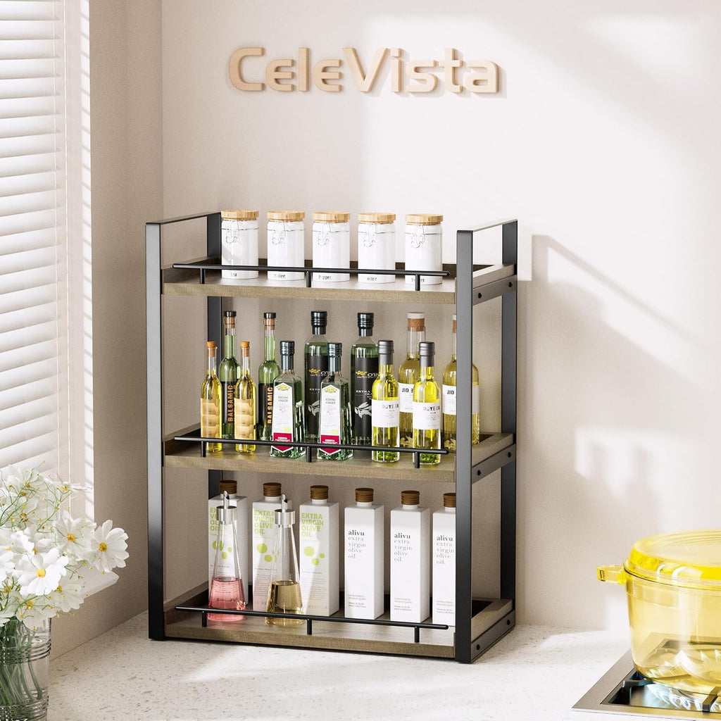 CeleVista Organizador de encimera de baño, estante de madera de 3 n...