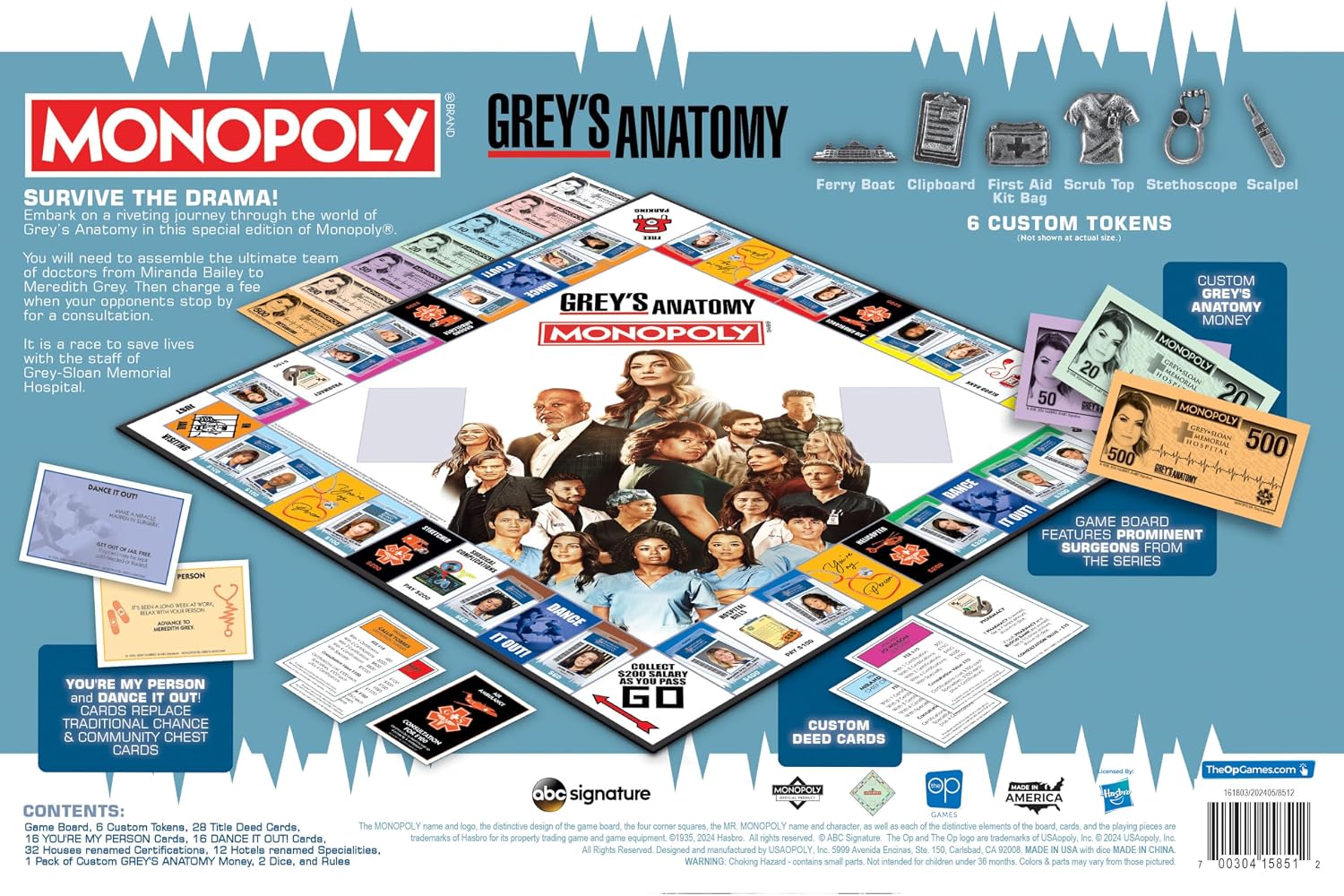 Monopoly: Grey"s Anatomy - Juego de mesa | Con ferry, portapape...