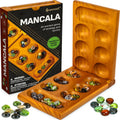 Mancala - Juego de mesa con bloqueo magnético, juego plegable clásico para 2 jugadores, juego de mancala de madera con 56 guijarros de cristal, juego de Mancala para niños y adultos
