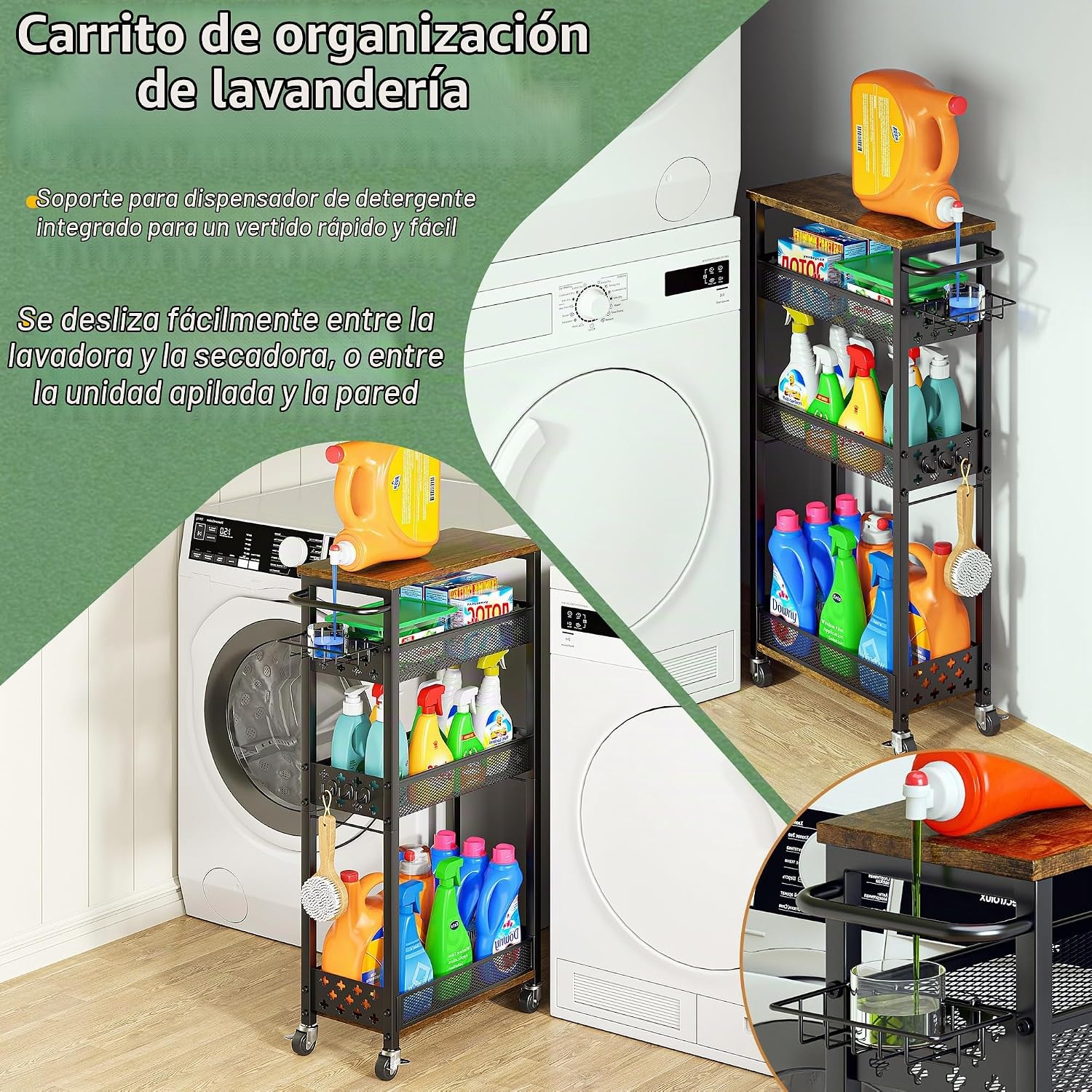 OKZEST - Carrito de organización delgado para lavandería con soport...